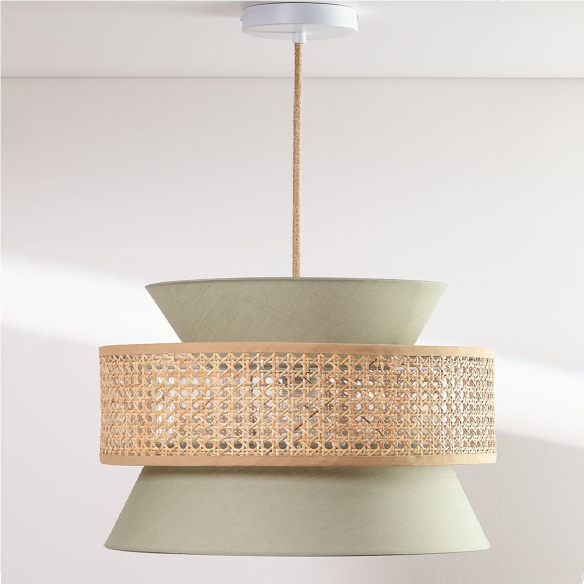 rattan pendant light, rattan ceiling light, green light fixture
