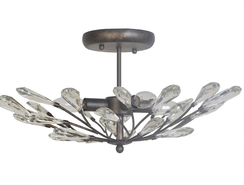 rubbed bronze finish light, crystalceiling light, semi-flush crystal.