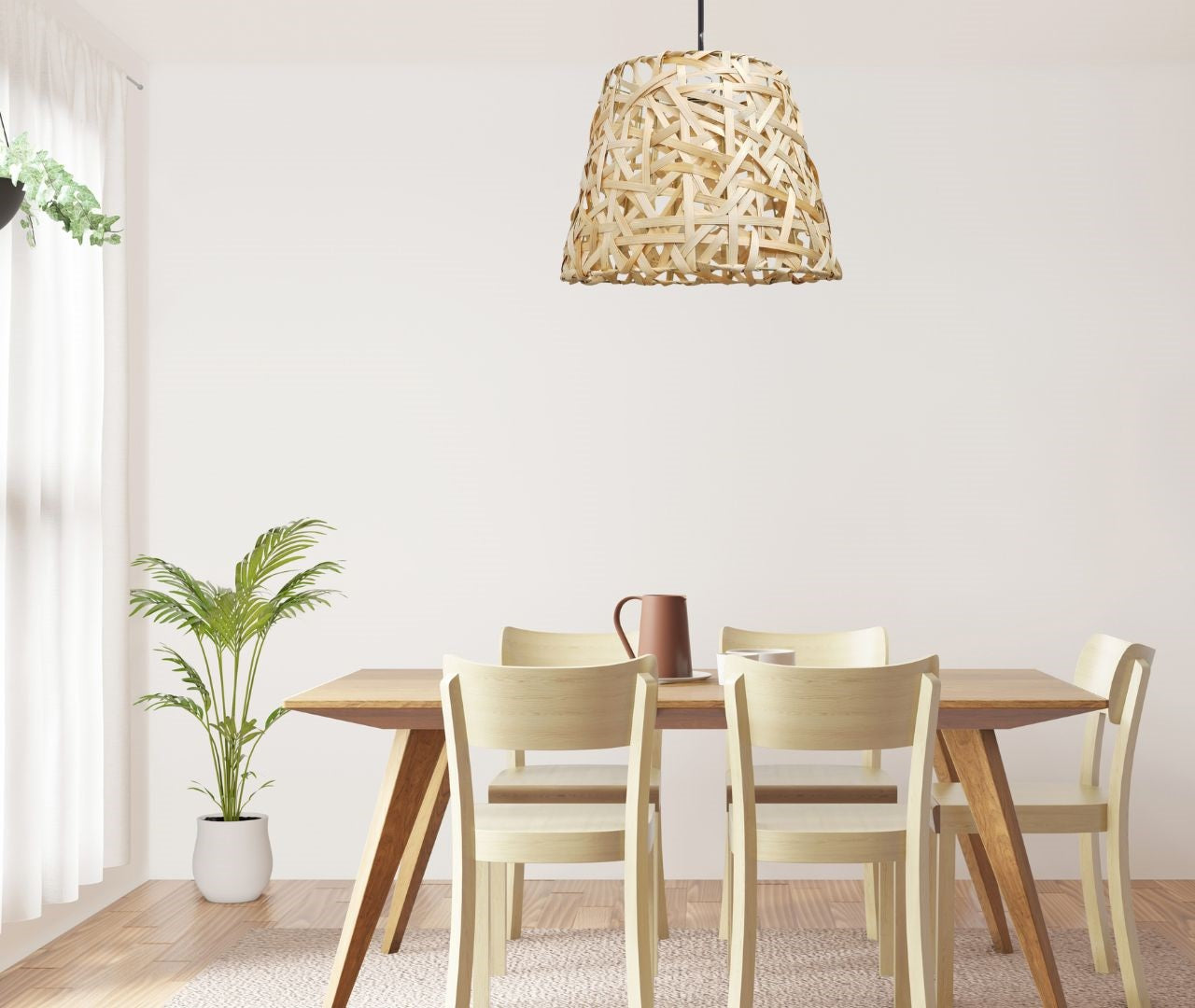 Rattan pendant light in dining room