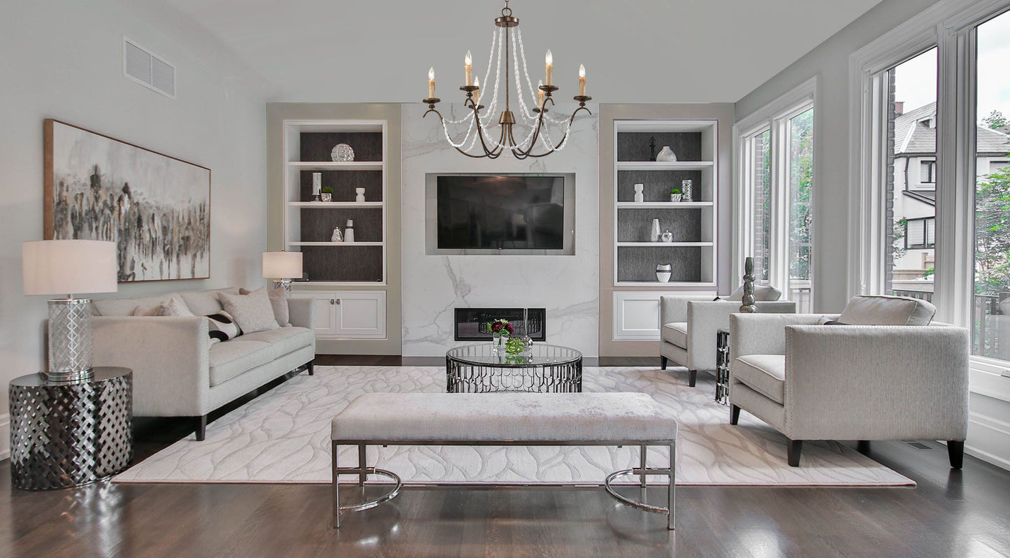 luxury living room with classic chandelier