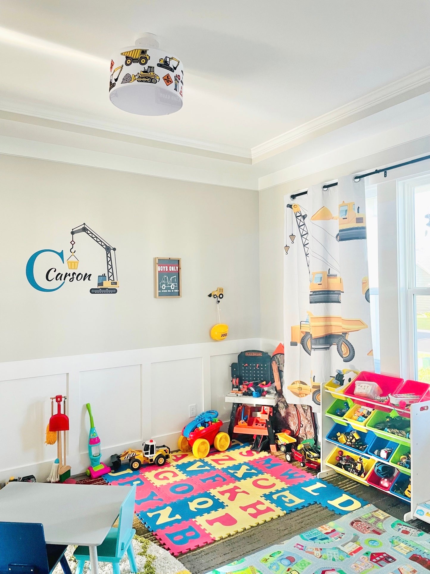 kids playroom, boys bedroom, construction ceiling light, kids lighting