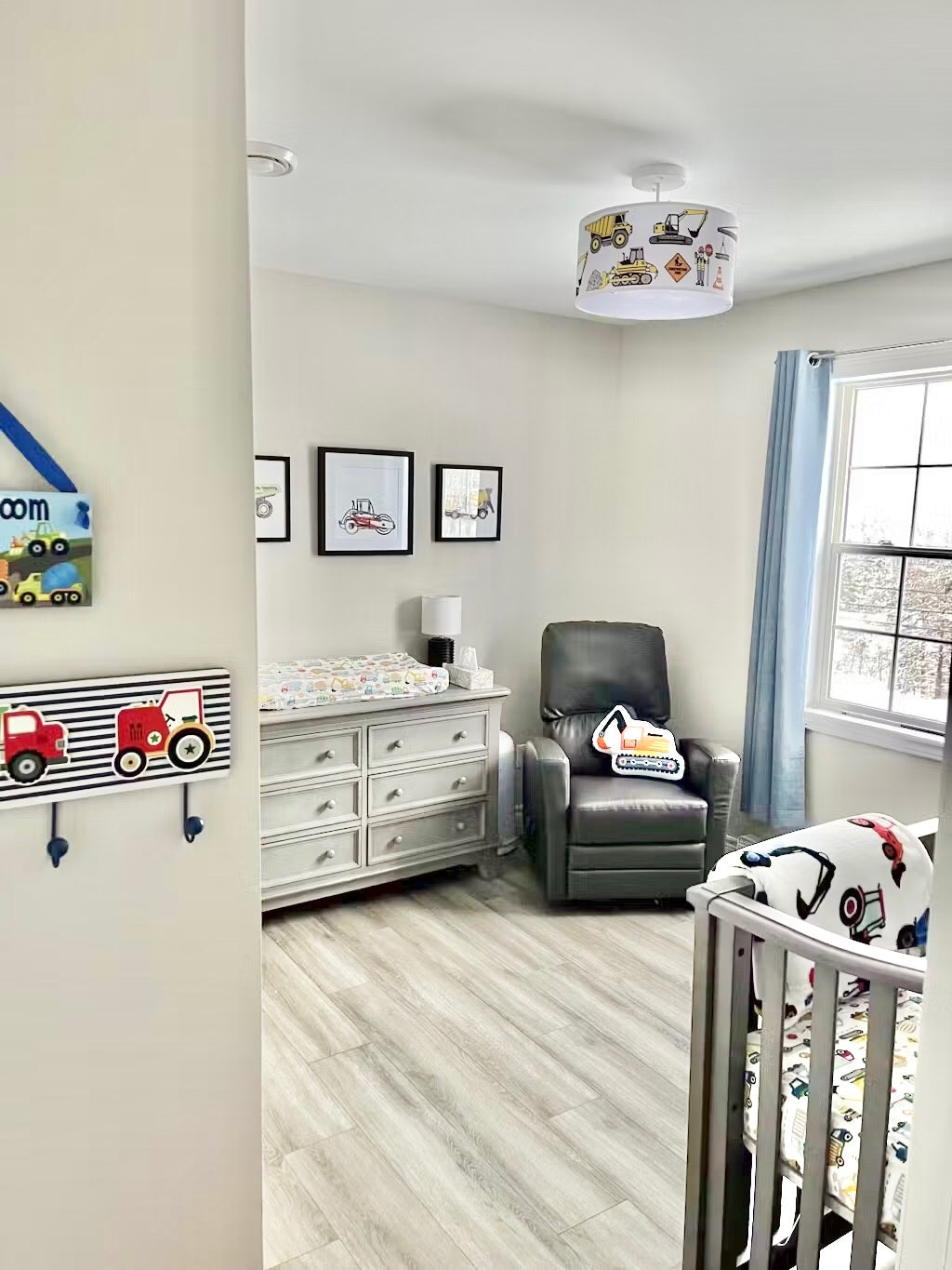 boys nursery room, construction light for baby's room, construction drum light, nursery lighting