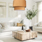 living room with velvet chandelier in fawn
