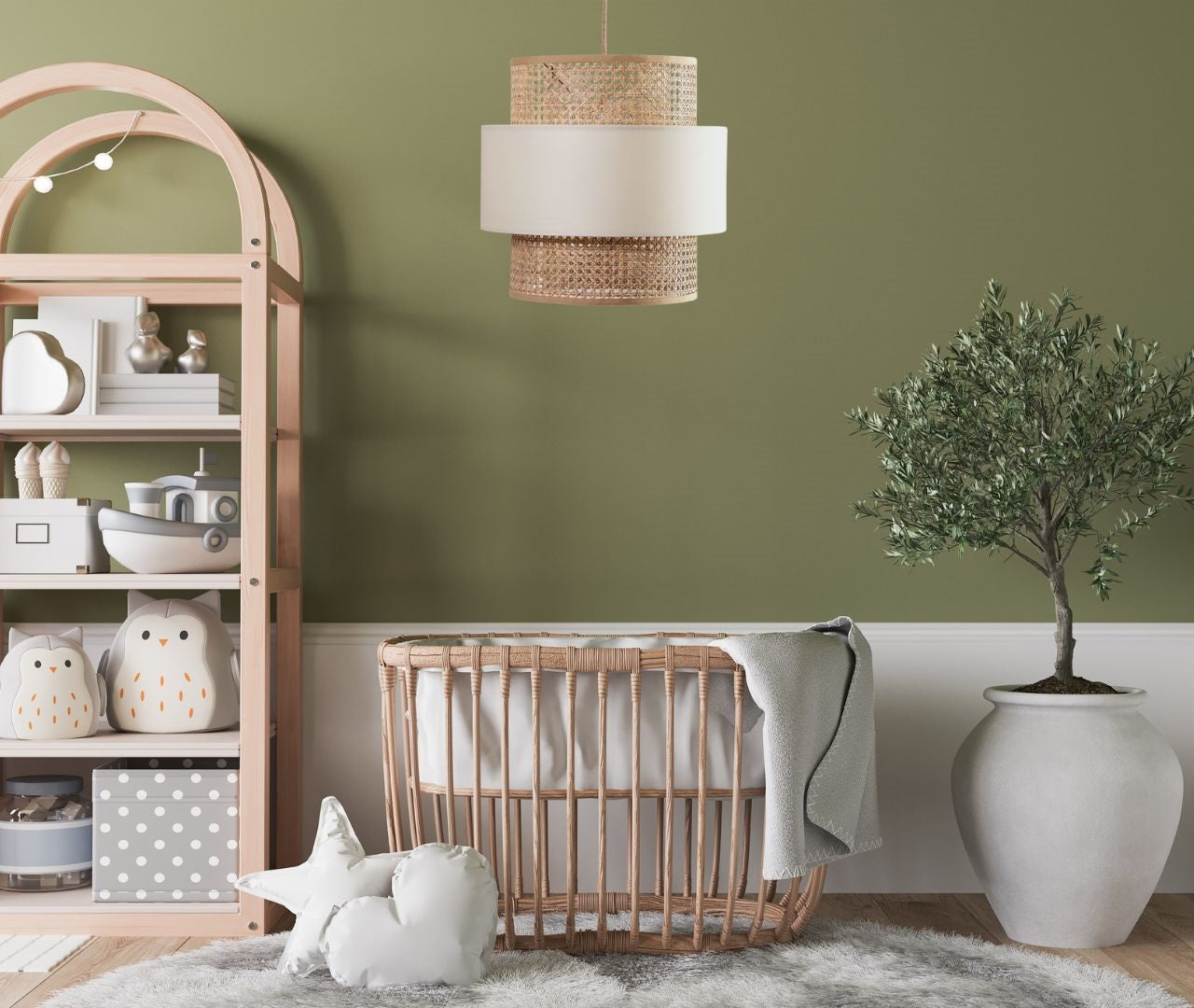 rattan light in nursery room, rattan ceiling light in kids room