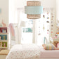rattan pendant light seafoam green in kids room, kids room, girls bedroom with rattan light