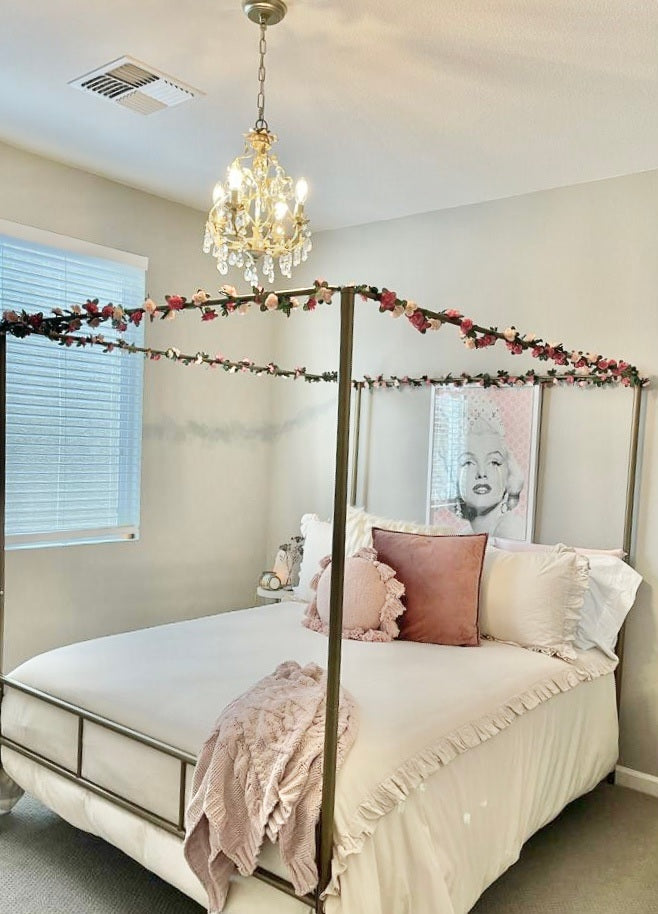 Gold chandelier with crystals, gold chandelier in bedroom