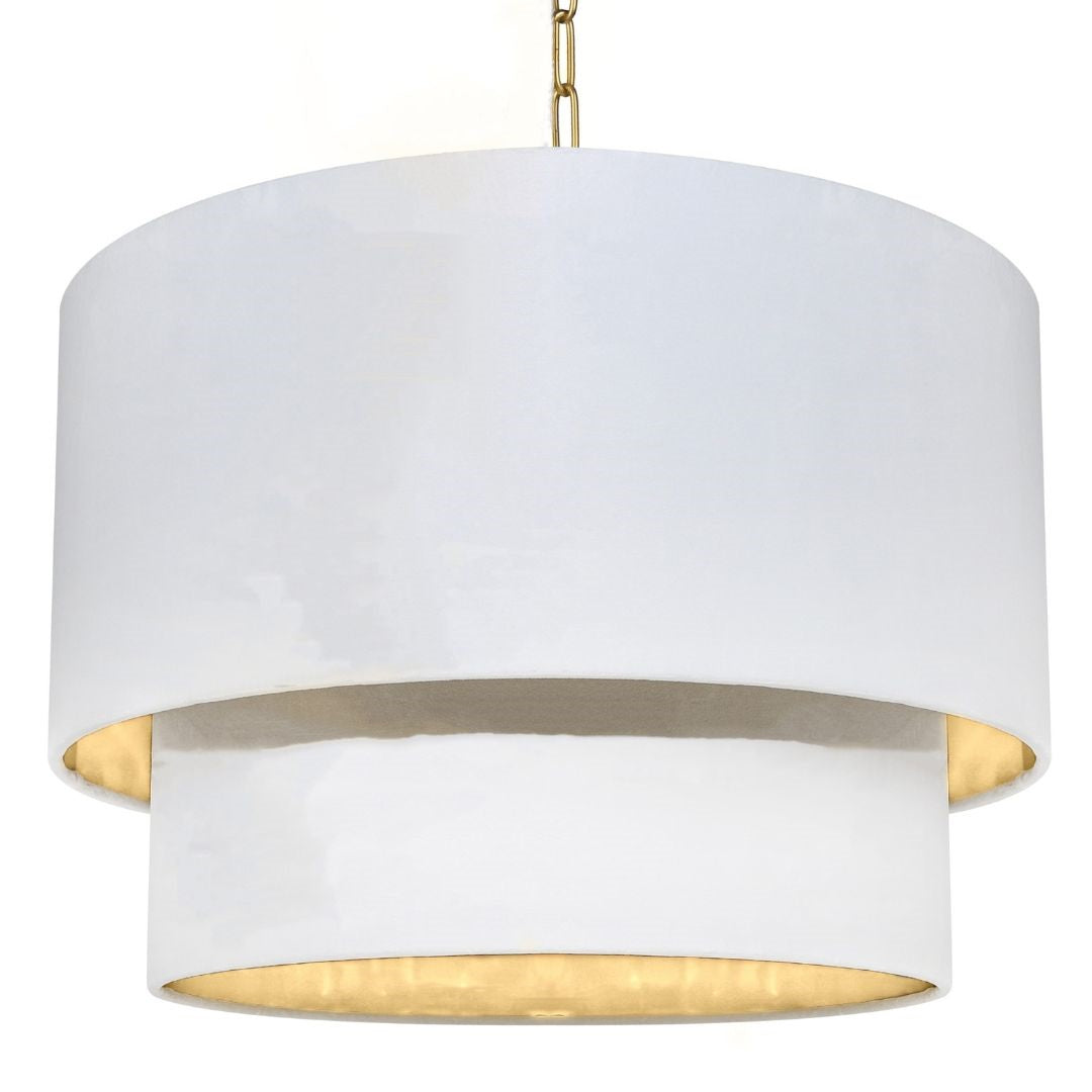 white and gold chandelier, white velvet chandelier, white chandelier with gold lining