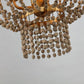 wooden beaded chandelier, gold & wood beads light