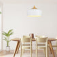 white pendent light, kitchen light, over table light, white & wood ceiling light, dining room light fixture,
