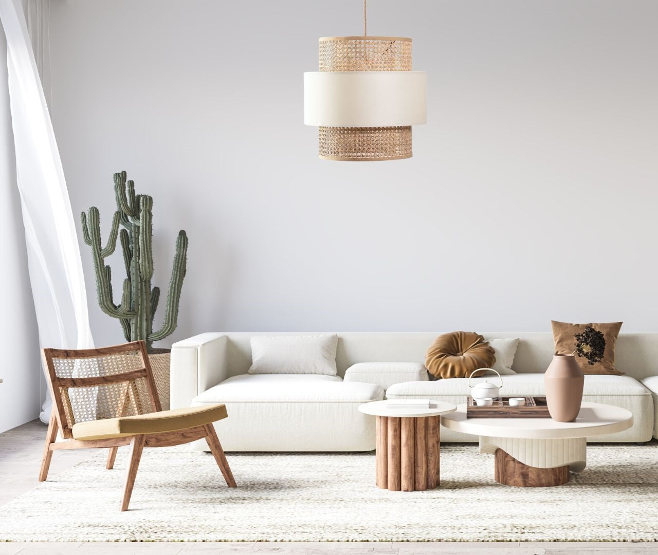 rattan pendant light in living room, rattan light in living room