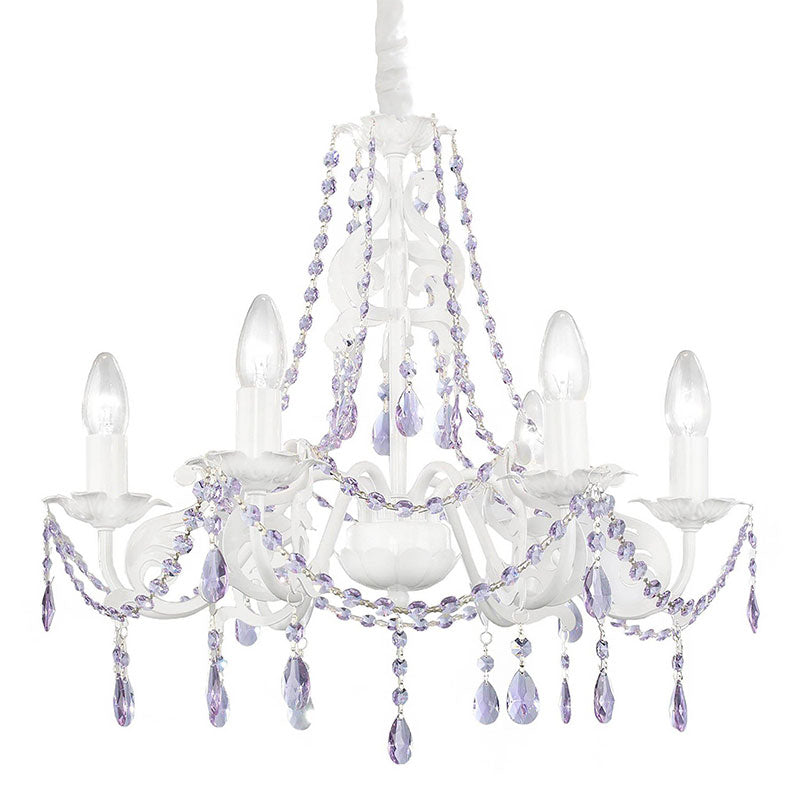 Purple & white crystal chandelier, chandelier for girls room, crystal rope chandelier, chandelier for girls room