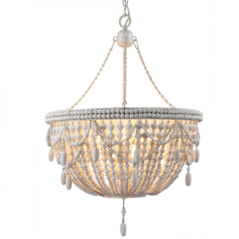 white washed bead chandelier, coastal chandelier, boho chandelier, organic chandelier, wood beads chandelier