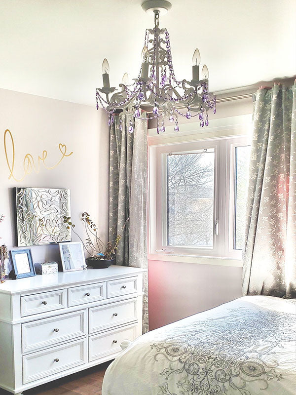Master bedroom chandelier, iron & crystal chandelier, purple crystals light, Bedroom Light Fixtures, childrens lights