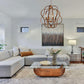 Modern living room with geometric chandelier, modern chandelier