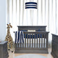 Navy and white ceiling light in a nursery room