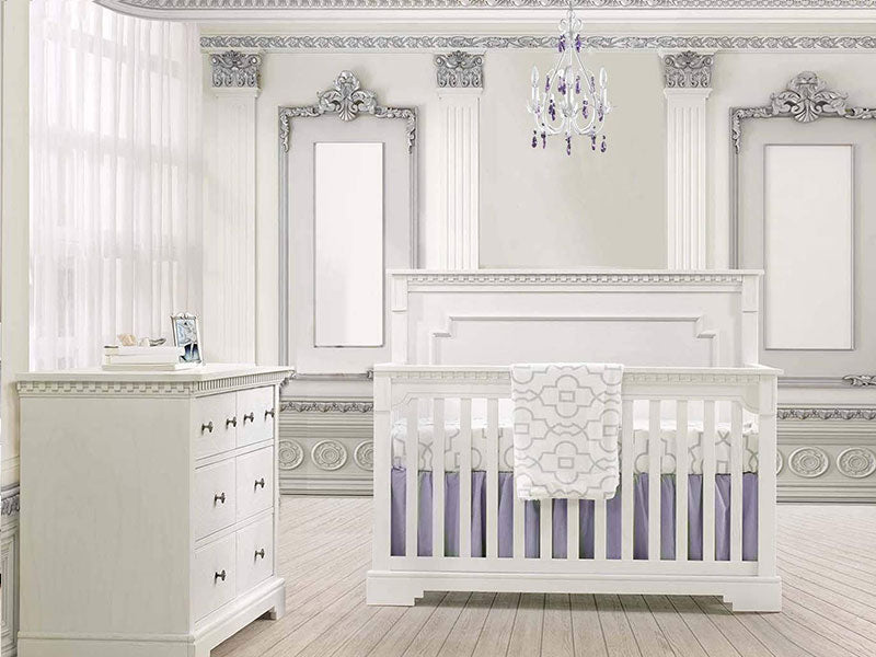 Purple nursery with crystal chandelier