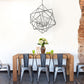 industrial dining room with chrome geometric chandelier, chrome chandelier