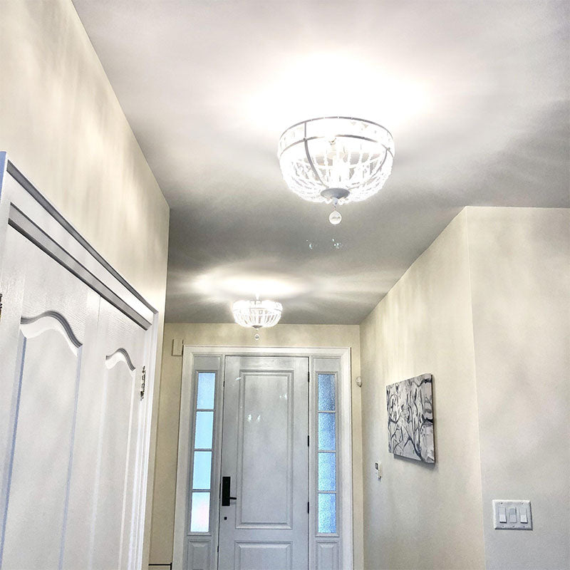 Foyer light, Entranceway lighting, semi-lush light, white iron & crystal light, walk in closet light, 