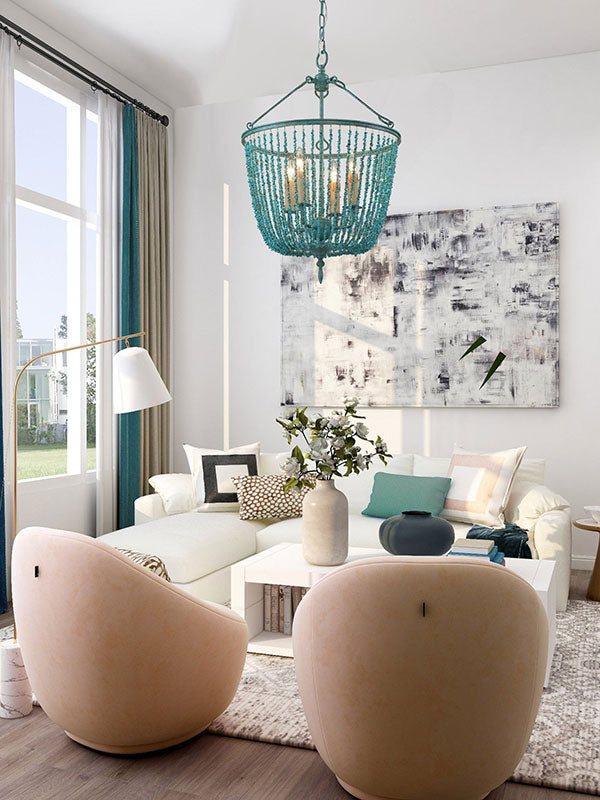 Empire Chandelier, Turquoise chandelier, iron & turquoise light,Foyer light, living room light