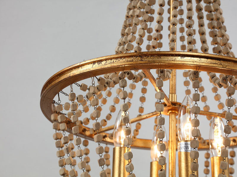 Vintage gold & wooden beads chandelier, wooden beads chandelier, antiqed gold finish lightchandeliers