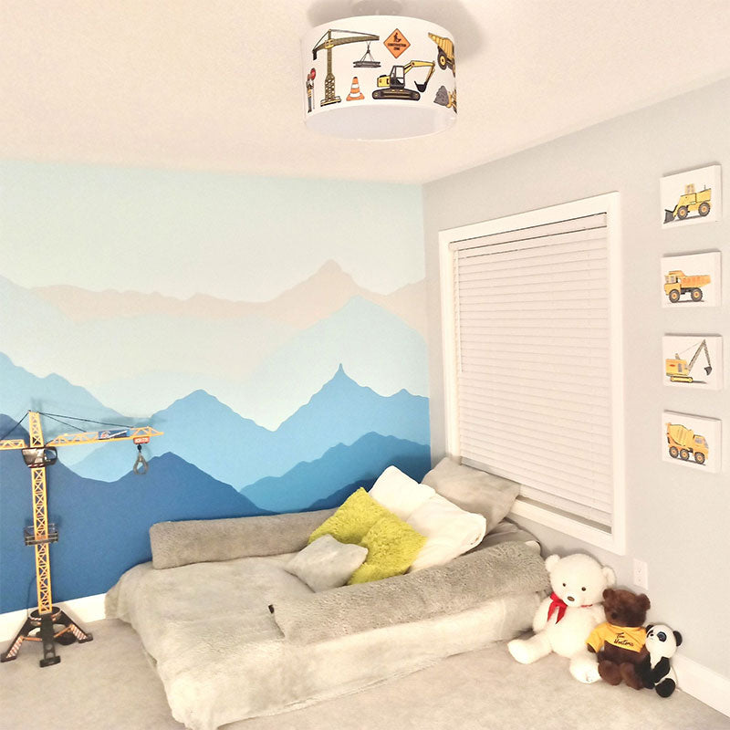 boys construction light fixture, boys bedroom construction theme, boys ceiling light