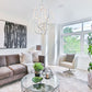 Modern living room with white chandelier